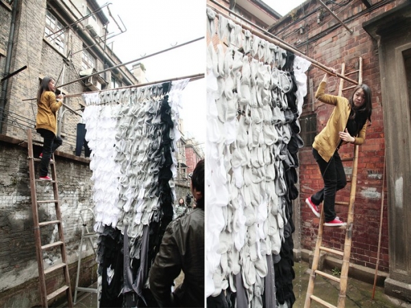 Носки вместо красок и кисточек. Портрет от Хун И (Hong Yi) из 750 пар носков (6 фото)