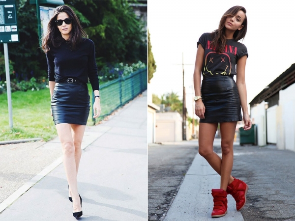 С чем носить кожаную юбку