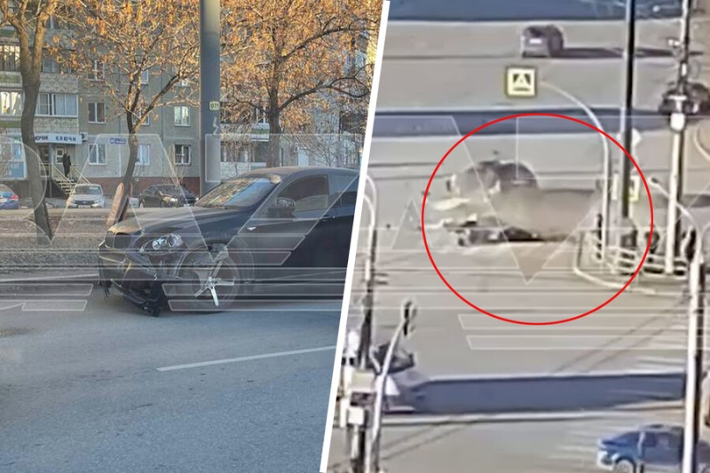 Появилось видео, на котором водитель BMW сбил пешеходов в Челябинске 